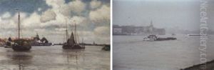 Sailing Vessels On The Merwede With Dordrecht In The Distance Sailing Vessels On The Merwede With Dordrecht In The Distance