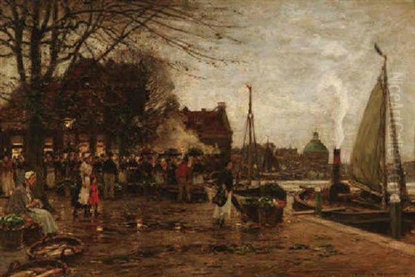 Gemusemarkt An Einem Kanal In Amsterdam - view 1