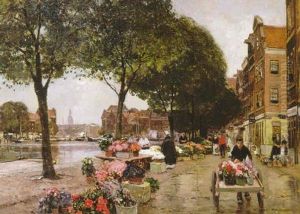 Blumenmarkt An Einer Gracht In Amsterdam