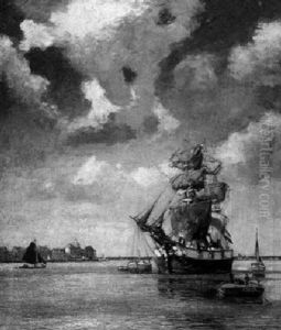 Abend Vor Einem Hollandischen Hafen by Heinrich Hermanns