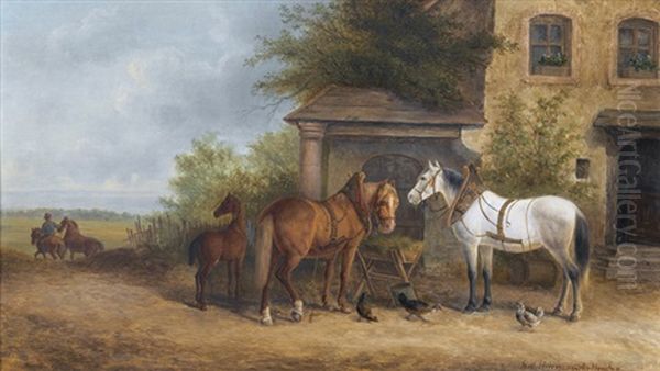 Ausgespannte Pferde Vor Der Schenke - view 1