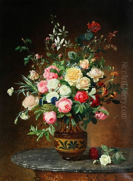 Flowers In A Vase On A Table - view 1