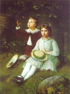 Portrait Of A Brother And A Sister by Olaf August Hermansen