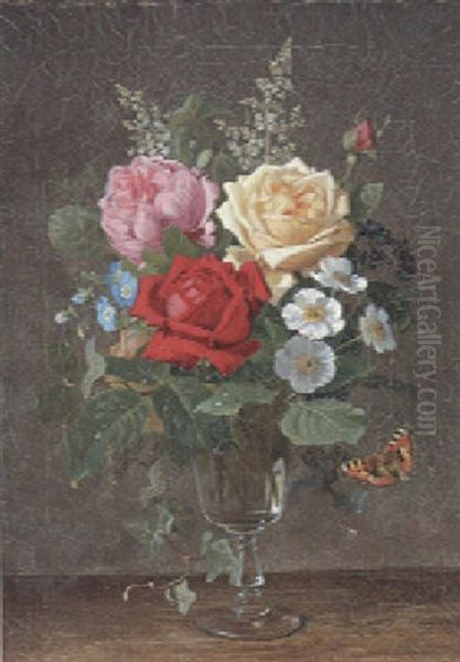 Roses And Other Flowers In A Glass Vase - view 1
