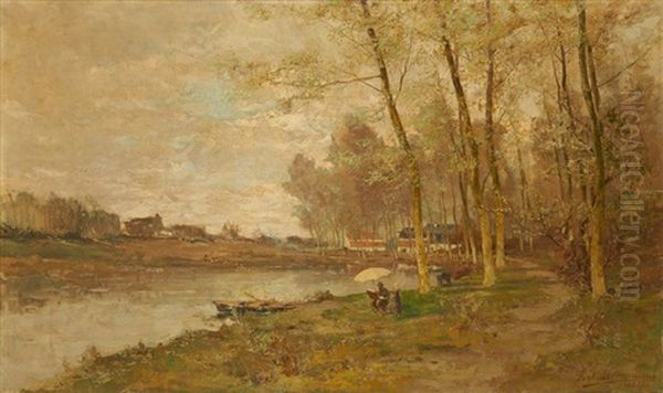 Le Peintre A Son Chevalet Au Bord De L"etang - view 1