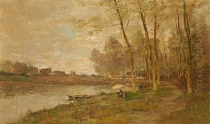 Le Peintre A Son Chevalet Au Bord De L"etang