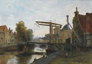 Partie Einer Belgischen Stadt. Blick Auf Einen Kanal Mit Zugbrucke