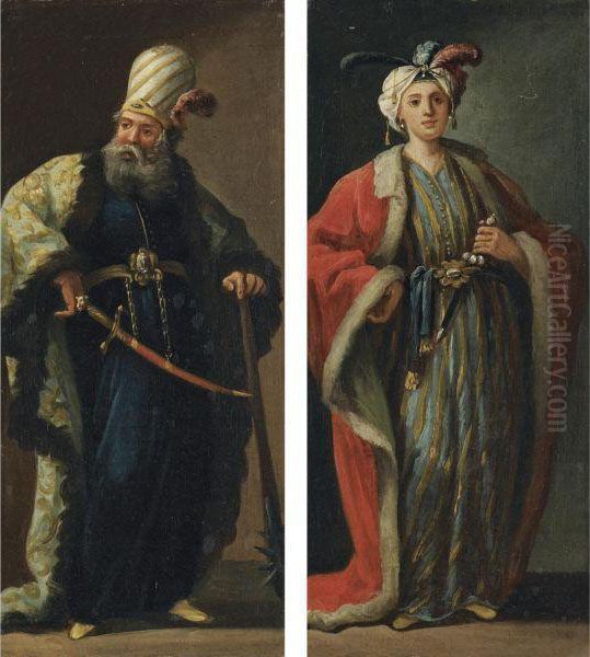 A Pair Of Figures, Full-length, Dressed A La Turque - view 1