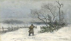 Jager In Winterlandschaft by Olof Hermelin