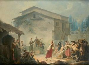 Fete Villageoise Devant Un Parc A L'italienne by Jean Barbault