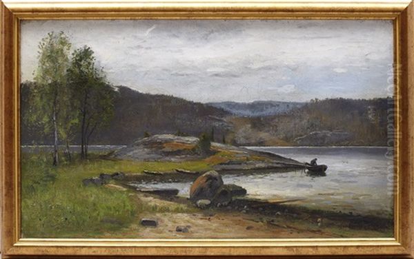 Insjolandskap Med Fiskare - view 1