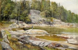 Sommarlandskap, Man Vid Roddbat