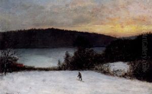 Skymningslandskap Med Skidakare