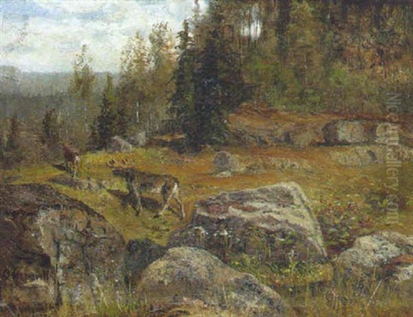 Summer Landscape With Figure By A Chalet - view 1