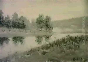 Sommarlandskap Med Trad Vid Vattendrag Sommarlandskap Med Trad Vid Vattendrag