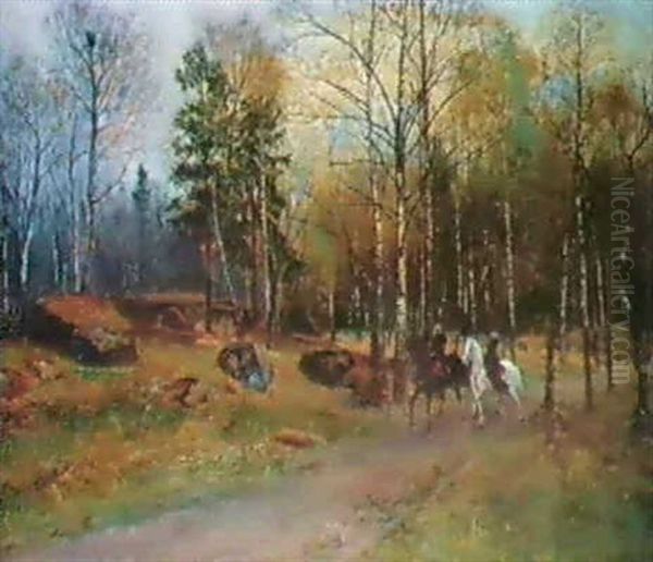 Ridande Sallskap I Bjorkskog - view 1