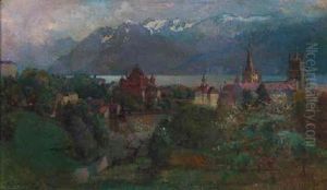 A Swiss Town By Lake Geneva by Abraham Hermenjat