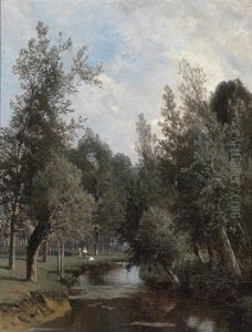 Bewaldete Bachlandschaft Mit Figurlicher Staffage