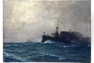Marina Con Barco De Guerra by Francisco Hernandez Monjo