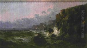 Mar Contra Las Rocas Al Atardecer