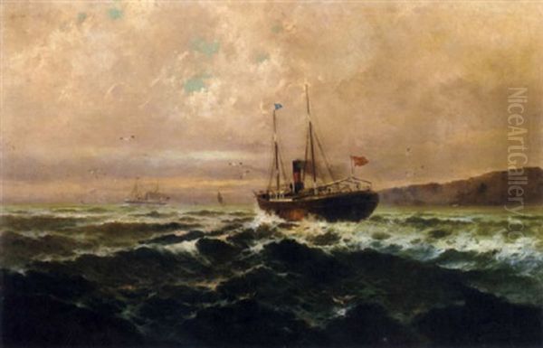 Spanish Steamers Off The Coast At Dusk - view 1