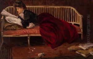 Lady Reading On A Sofa by Daniel Hernandez Morillo