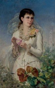 Retrato De Dama Con Flores by Daniel Hernandez Morillo