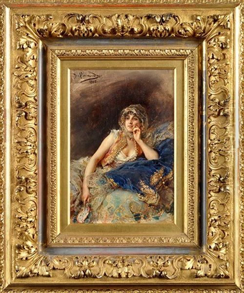 A Spanish Beauty Reclining On A Couch - view 1