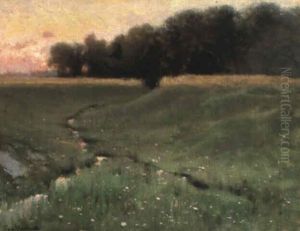 Slattlandskap Med Trad Och Vattendrag - Aftonljus by Ferdinand Hernlund
