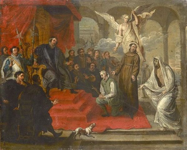 Saint Antoine De Padoue Prouve L"innocence De Martin De Bullones Accuse De Meurtre, En Faisant Apparaitre La Victime Au Palais De Justice De Lisbonne - view 1
