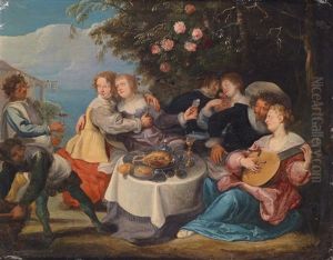 Frohliche Gesellschaft Bei Einem Mahl Und Musik Im Garten Einer Schenke Frohliche Gesellschaft Bei Einem Mahl Und Musik Im Garten Einer Schenke