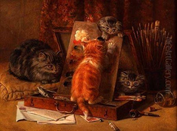 Kittens Playing With A Paint Box - view 1