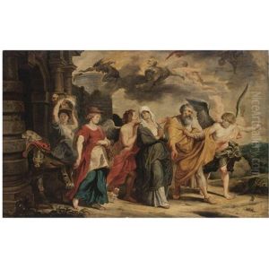 The Flight Of Lot And His Family From Sodom by Willem van, the Elder Herp
