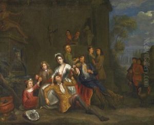 Frohliche Gesellschaft Vor Herrschaftlichem Gebaude
