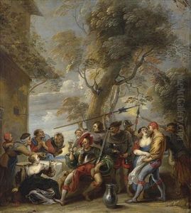 Bandits Assaulting A Group Of Peasants Outside An Inn