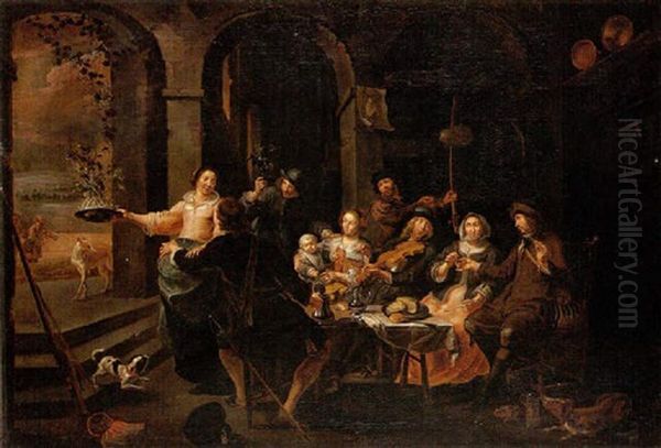 Scene De Banquet Avec Un Violoniste - view 1