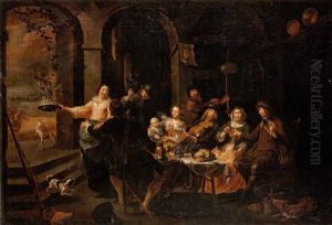 Scene De Banquet Avec Un Violoniste by Willem van, the Elder Herp
