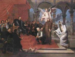 St. Francis And A Figure Interceding To A Council On Behalf Of A Bound And Kneeling Man With A Crucifix