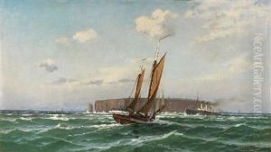 Segelboot Und Dampfer Vor Helgoland