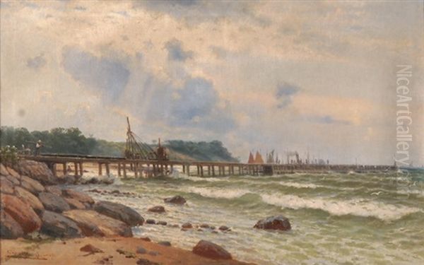 Meeresbucht Mit Schiffssteg Und Hafenarbeitern - view 1