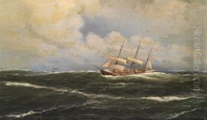 Dreimastbark Auf Hoher See by Franz Karl Herpel