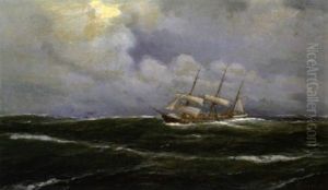 Dreimastbark Auf Hoher See by Franz Karl Herpel