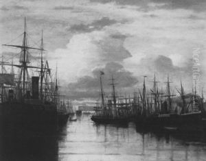 Der Pregel Von Der Grosen Brucke Ausgesehen (konigsberger Hafen) by Franz Karl Herpel