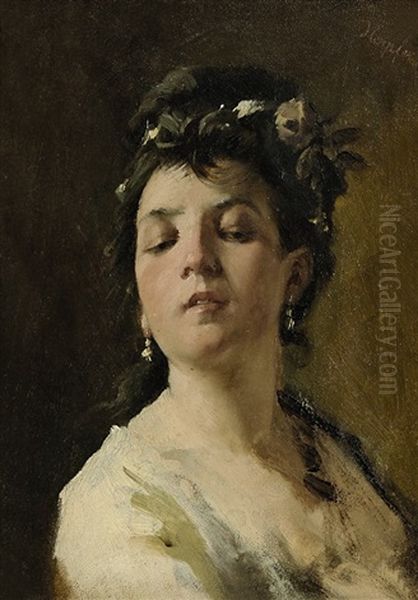 Portrait Einer Jungen Frau Mit Blumen Im Haar - view 1