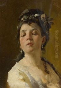 Portrat Einer Jungen Frau Mit Blumen Im Haar by Carl Herpfer