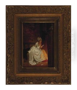 A Woman Reading A Letter By Firelight by Carl Herpfer