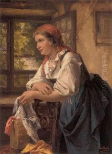 Peasant Girl With Scarves by Carl Herpfer
