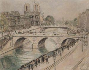 Blick Auf Notre Dame, Die Brucken Und Das Linke Seine-ufer by Fritz Herpfer