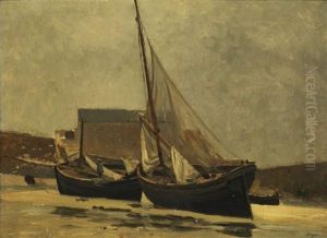 Barque De Peche Sur La Greve by Leon Pierre Herpin