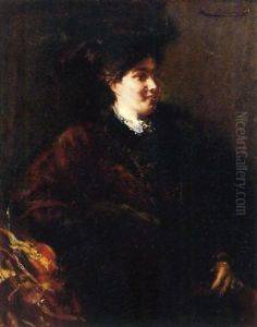 Portrait Of A Lady Wearing A Hat And A Burgundy Coat